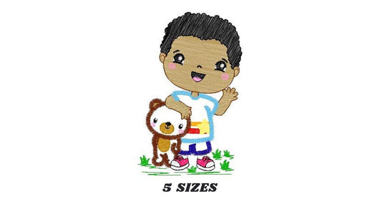 Boy embroidery designs - Bear embroidery design machine embroidery pattern - Boy with teddy bar embroidery file - student embroidery school Marcia Embroidery