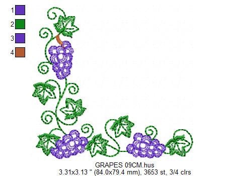 Grapes corner embroidery designs - Grape Frame machine embroidery pattern - Eucharist Religious Catholic - Instant digital download jef pes
