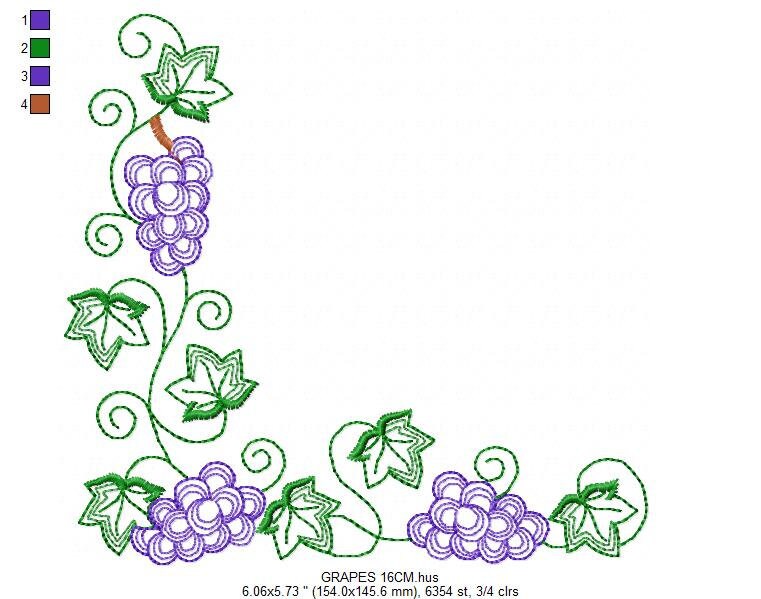 Grapes corner embroidery designs - Grape Frame machine embroidery pattern - Eucharist Religious Catholic - Instant digital download jef pes
