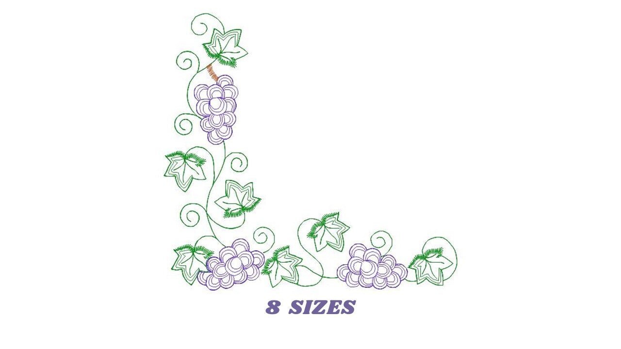 Grapes corner embroidery designs - Grape Frame machine embroidery pattern - Eucharist Religious Catholic - Instant digital download jef pes