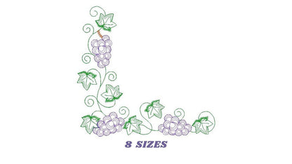 Grapes corner embroidery designs - Grape Frame machine embroidery pattern - Eucharist Religious Catholic - Instant digital download jef pes