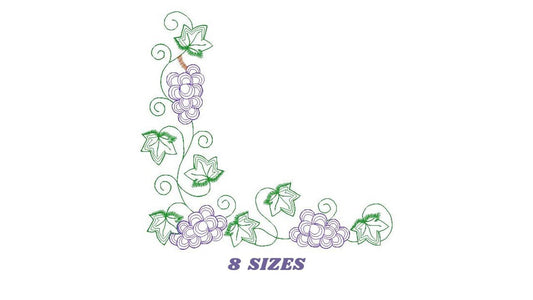 Grapes corner embroidery designs - Grape Frame machine embroidery pattern - Eucharist Religious Catholic - Instant digital download jef pes