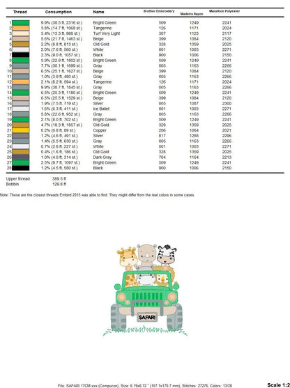 Safari Car embroidery designs - Animals embroidery design machine embroidery pattern - Baby boy embroidery file - lion zebra giraffe hippo rhino