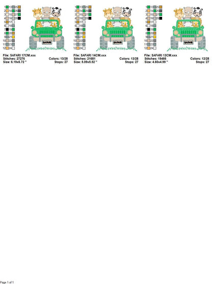 Safari Car embroidery designs - Animals embroidery design machine embroidery pattern - Baby boy embroidery file - lion zebra giraffe hippo rhino