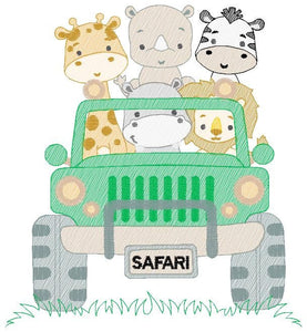 Safari Car embroidery designs - Animals embroidery design machine embroidery pattern - Baby boy embroidery file - lion zebra giraffe hippo rhino