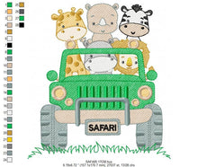 Load image into Gallery viewer, Safari Car embroidery designs - Animals embroidery design machine embroidery pattern - Baby boy embroidery file - lion zebra giraffe hippo rhino
