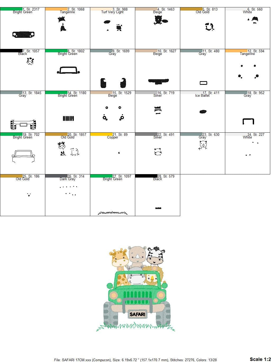 Safari Car embroidery designs - Animals embroidery design machine embroidery pattern - Baby boy embroidery file - lion zebra giraffe hippo rhino