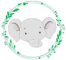 Laden Sie das Bild in den Galerie-Viewer, Elephant face embroidery designs - Safari embroidery design machine embroidery pattern - Animal embroidery file - Elephant with laurel frame
