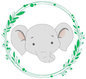 Elephant face embroidery designs - Safari embroidery design machine embroidery pattern - Animal embroidery file - Elephant with laurel frame