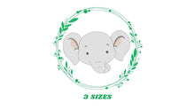 Cargar imagen en el visor de la galería, Elephant face embroidery designs - Safari embroidery design machine embroidery pattern - Animal embroidery file - Elephant with laurel frame
