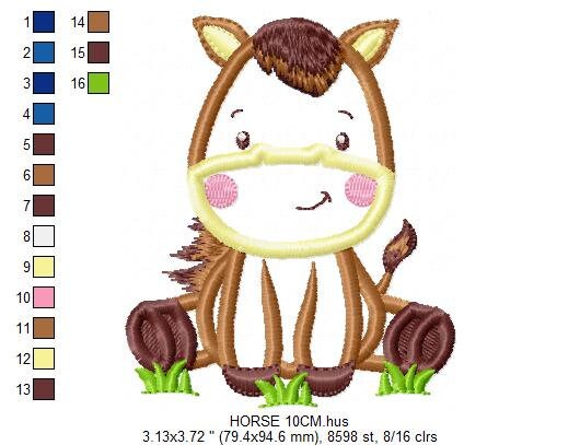 Horse embroidery design - Baby Boy Farm Animal machine embroidery pattern - Horse applique design - Instant digital download pes jef dst hus