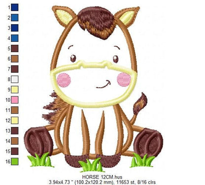 Horse embroidery design - Baby Boy Farm Animal machine embroidery pattern - Horse applique design - Instant digital download pes jef dst hus