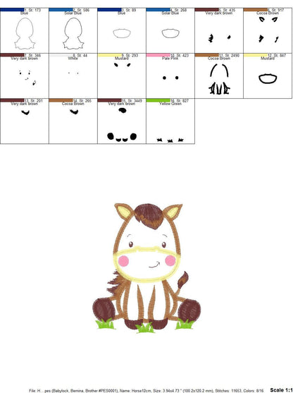 Horse embroidery design - Baby Boy Farm Animal machine embroidery pattern - Horse applique design - Instant digital download pes jef dst hus