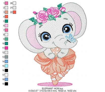 Elephant embroidery designs - Ballerina embroidery design machine embroidery pattern - Baby girl embroidery file - animal elephant ballerina
