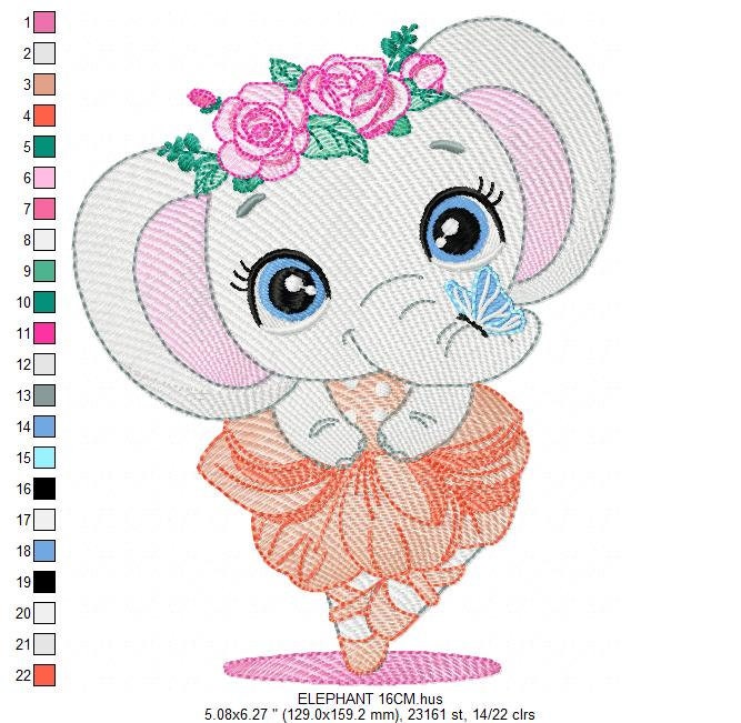 Elephant embroidery designs - Ballerina embroidery design machine embroidery pattern - Baby girl embroidery file - animal elephant ballerina