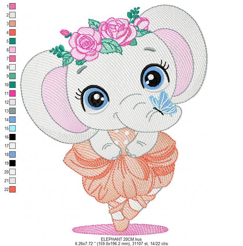 Elephant embroidery designs - Ballerina embroidery design machine embroidery pattern - Baby girl embroidery file - animal elephant ballerina