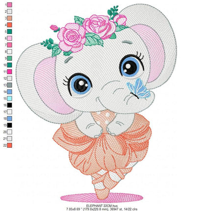 Elephant embroidery designs - Ballerina embroidery design machine embroidery pattern - Baby girl embroidery file - animal elephant ballerina