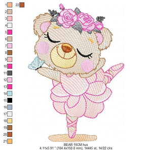 Bear embroidery designs - Ballerina embroidery design machine embroidery pattern - Baby girl embroidery file - Ballerina with flowers design