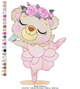 Bear embroidery designs - Ballerina embroidery design machine embroidery pattern - Baby girl embroidery file - Ballerina with flowers design