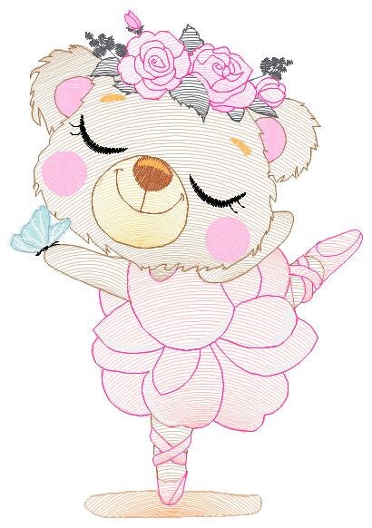 Bear embroidery designs - Ballerina embroidery design machine embroidery pattern - Baby girl embroidery file - Ballerina with flowers design