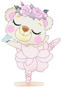 Bear embroidery designs - Ballerina embroidery design machine embroidery pattern - Baby girl embroidery file - Ballerina with flowers design