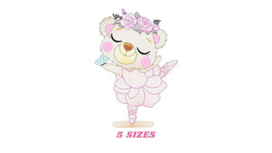 Bear embroidery designs - Ballerina embroidery design machine embroidery pattern - Baby girl embroidery file - Ballerina with flowers design