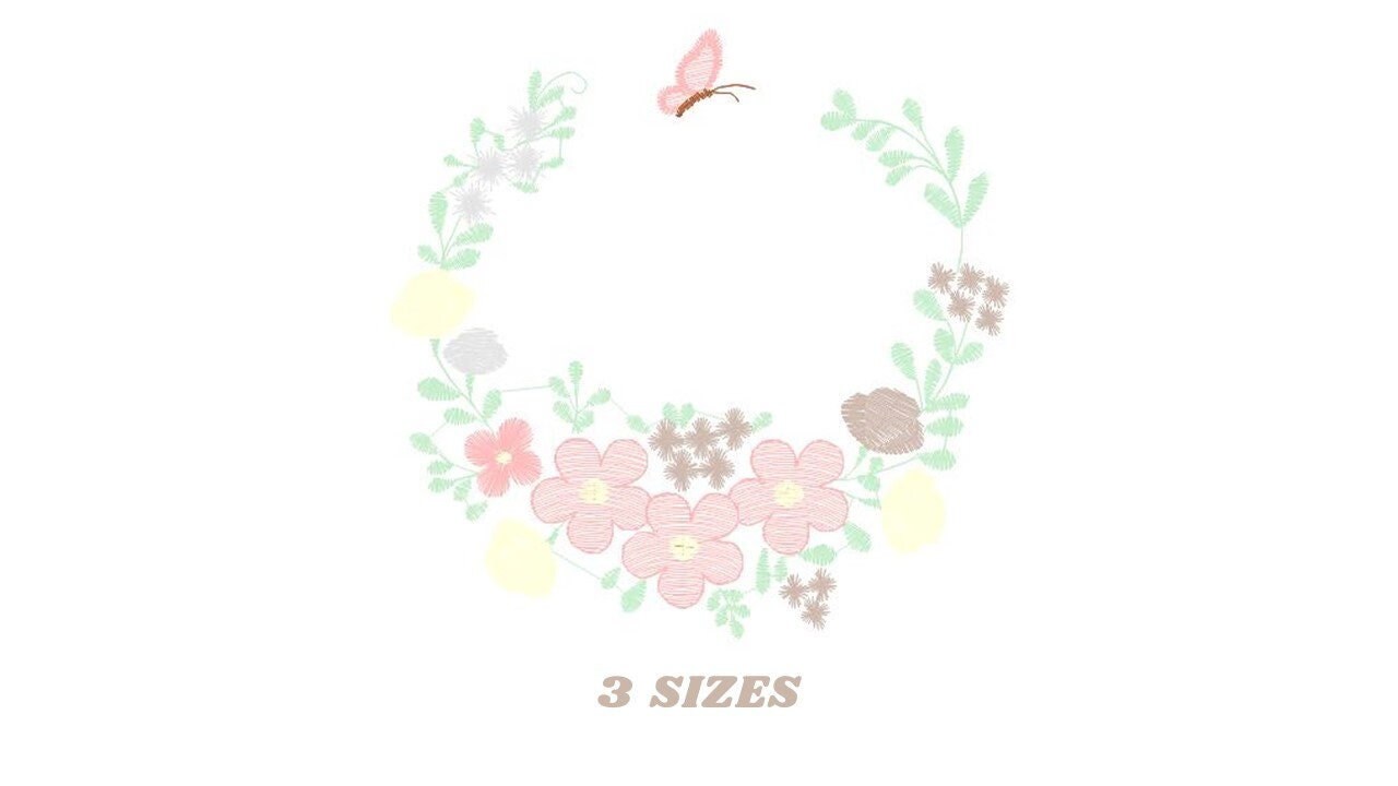 Monogram Frame embroidery designs - Flower embroidery design machine embroidery pattern - Rose wreath embroidery file - instant download