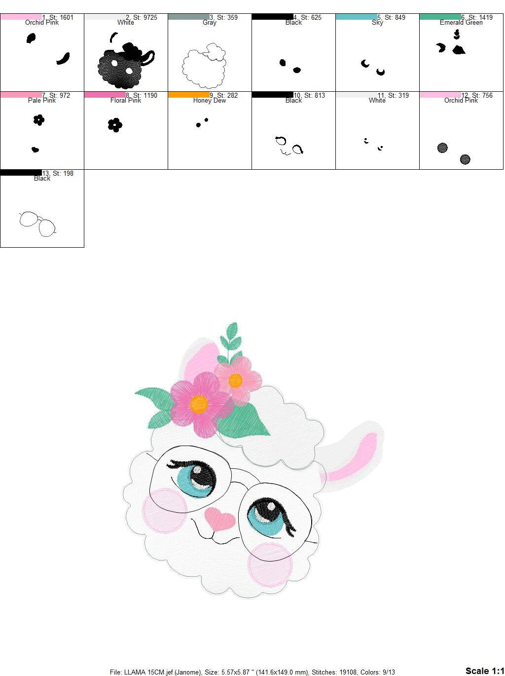 Llama embroidery design - Animal face embroidery designs machine embroidery pattern - Baby girl embroidery file - instant digital download Marcia Embroidery