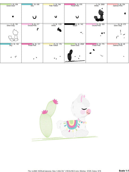 Llama embroidery design - Animals embroidery designs machine embroidery pattern - Baby girl embroidery file - Mexican llama with cactus pes