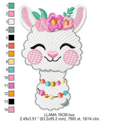 Llama embroidery design - Alpaca Animal with flowers machine embroidery pattern - Baby girl file - Mexican llama - Instant download pes jef