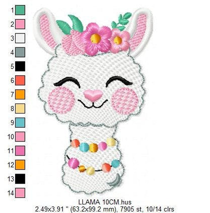 Llama embroidery design - Alpaca Animal with flowers machine embroidery pattern - Baby girl file - Mexican llama - Instant download pes jef