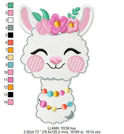 Llama embroidery design - Alpaca Animal with flowers machine embroidery pattern - Baby girl file - Mexican llama - Instant download pes jef
