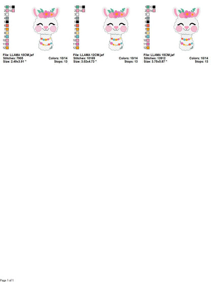 Llama embroidery design - Alpaca Animal with flowers machine embroidery pattern - Baby girl file - Mexican llama - Instant download pes jef