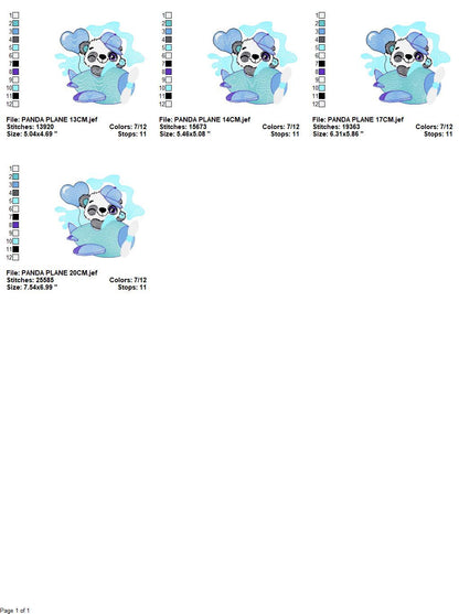 Panda in a plane embroidery design - Animal with heart balloon machine embroidery pattern - Baby boy file - Instant digital download pes jef
