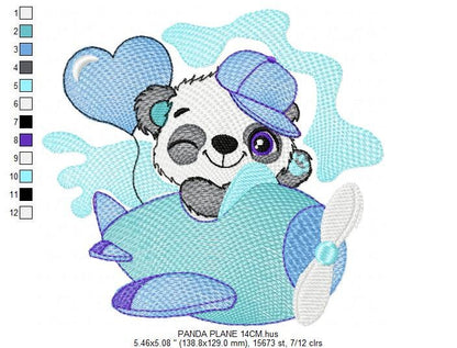Panda in a plane embroidery design - Animal with heart balloon machine embroidery pattern - Baby boy file - Instant digital download pes jef