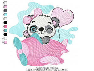 Panda in a plane embroidery design - Animal embroidery designs machine embroidery pattern - Baby girl embroidery file - Panda embroidery kid