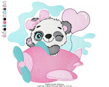 Cargar imagen en el visor de la galería, Panda in a plane embroidery design - Animal embroidery designs machine embroidery pattern - Baby girl embroidery file - Panda embroidery kid
