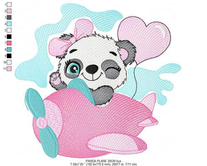 Panda in a plane embroidery design - Animal embroidery designs machine embroidery pattern - Baby girl embroidery file - Panda embroidery kid