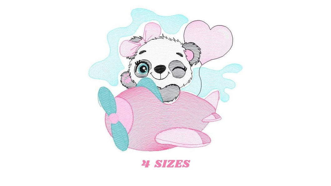 Panda in a plane embroidery design - Animal embroidery designs machine embroidery pattern - Baby girl embroidery file - Panda embroidery kid