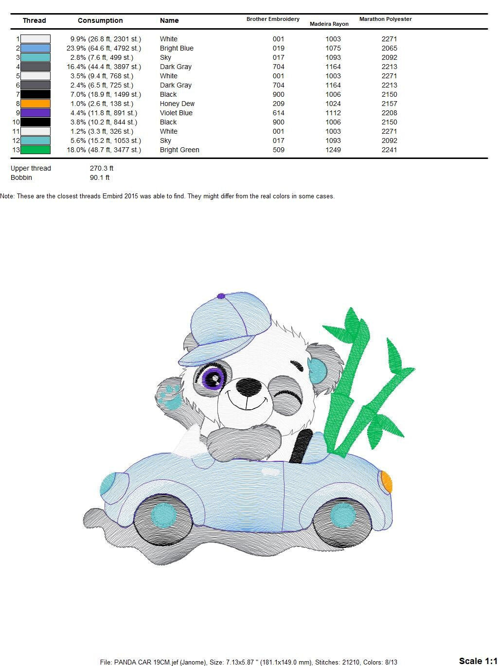 Panda with car embroidery design - Wild Animal machine embroidery pattern - Baby boy file - Instant digital download pes jef dst hus vp3 xxx