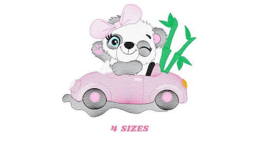 Panda in a car embroidery design - Animal embroidery designs machine embroidery pattern - Baby girl embroidery file - Panda embroidery kid
