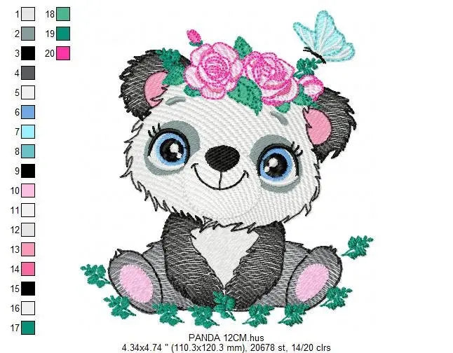 Panda embroidery design - Animal embroidery designs machine embroidery pattern - Baby girl embroidery file - Panda with butterfly download Marcia Embroidery