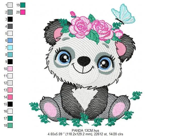 Panda embroidery design - Animal embroidery designs machine embroidery pattern - Baby girl embroidery file - Panda with butterfly download Marcia Embroidery