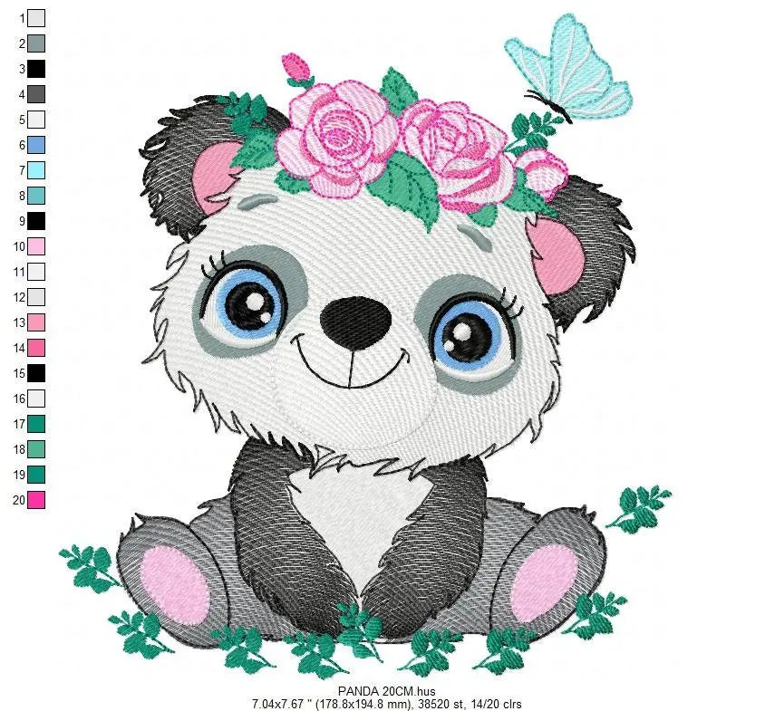 Panda embroidery design - Animal embroidery designs machine embroidery pattern - Baby girl embroidery file - Panda with butterfly download Marcia Embroidery