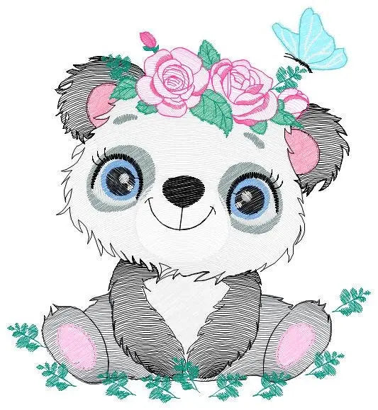 Panda embroidery design - Animal embroidery designs machine embroidery pattern - Baby girl embroidery file - Panda with butterfly download Marcia Embroidery