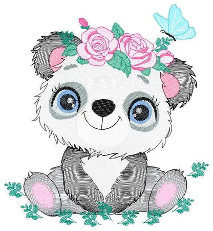 Panda embroidery design - Animal embroidery designs machine embroidery pattern - Baby girl embroidery file - Panda with butterfly download Marcia Embroidery