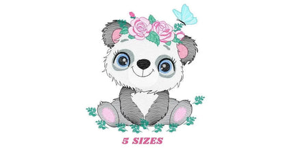 Panda embroidery design - Animal embroidery designs machine embroidery pattern - Baby girl embroidery file - Panda with butterfly download Marcia Embroidery
