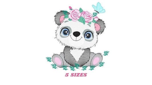 Panda embroidery design - Animal embroidery designs machine embroidery pattern - Baby girl embroidery file - Panda with butterfly download Marcia Embroidery