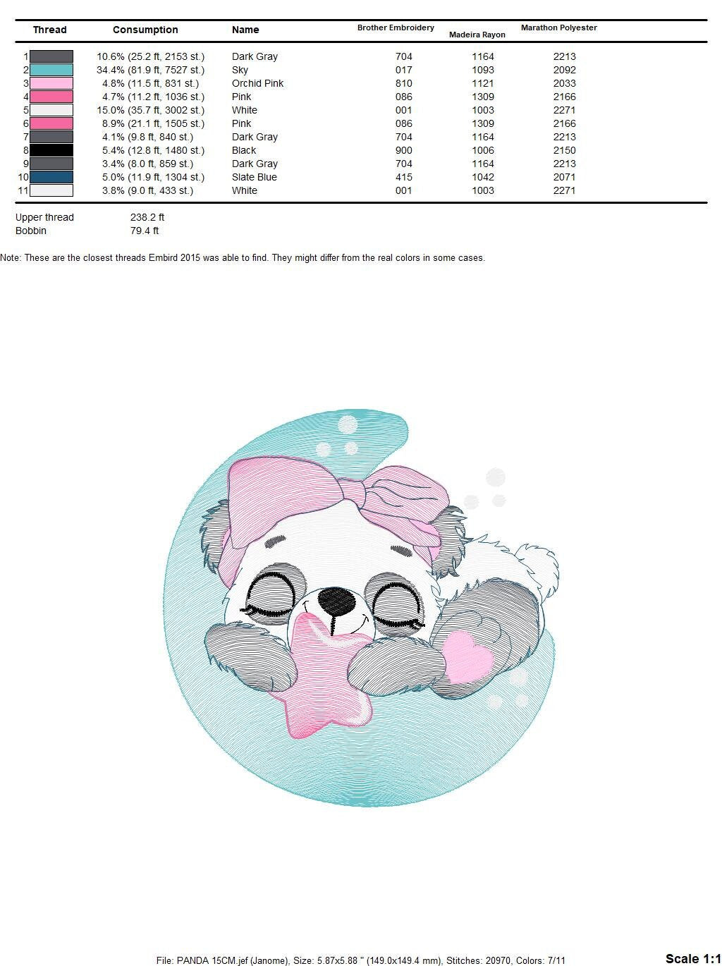 Sleeping Panda embroidery design - Animal embroidery designs machine embroidery pattern - Baby girl embroidery file - Moon embroidery design