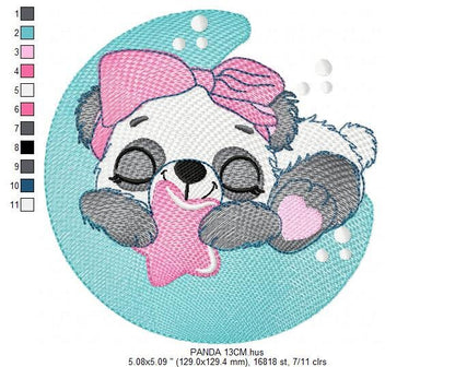 Sleeping Panda embroidery design - Animal embroidery designs machine embroidery pattern - Baby girl embroidery file - Moon embroidery design